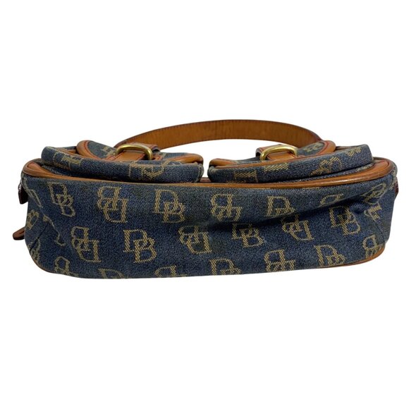 VTG Dooney Bourke Signature Small Denim Leather Trim Banana Shoulder Bag Purse - Picture 2 of 14